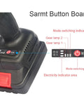 Sarmt Button Board showing mode switching indicator, gear lamps, and electricity indicator on 21V Brushless Electric Blind Rivet Nut Tool.