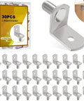 Heavy Duty Shelf Pins And L Shaped Brackets Nickel Plated Set for Kitchen Cabinets, 30 piece pack displayed with detailed view