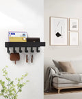 Damage Free Key Holder Wall Mount With Adhesive Magnetic Hooks And Shelf No Drill Key Rack in entryway with mail and keys