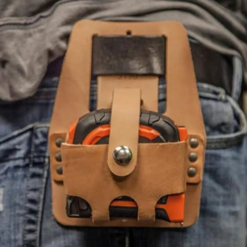 Leather Tape Measure Holder Large Fits 25 To 30 Foot Tapes Belt Clip Up To Two And A Half Inches Riveted Pouch With Easy Access Sides