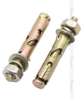 Antiskid Sleeve Anchor One Quarter Inch By Two Inch Carbon Steel Zinc Plated Expansion Anchors For Concrete Only Ideal For Door And Window Frames Wall Mounts Shelving And Furniture Installations 30 Pieces, showing side view of 1/4 in sleeves with hex bolts on white background.