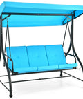 Three Seat Outdoor Porch Swing 2 In 1 Swing Glider With Adjustable Canopy Weatherproof Fabric Removable Cushions Turquoise