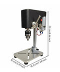 Flip Up Drill Press Vise 3/8 Inch Capacity Mini Benchtop Drill with metal base, precise chuck and measurements, ideal for small projects.