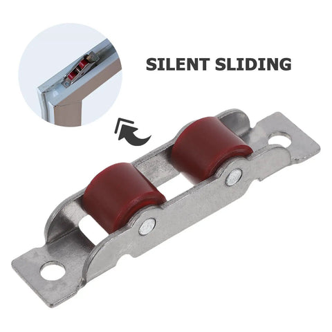 Heavy Duty Stainless Steel Sliding Window Roller Set Featuring Dual Wheels, with red wheels and stainless steel build, for silent sliding doors.