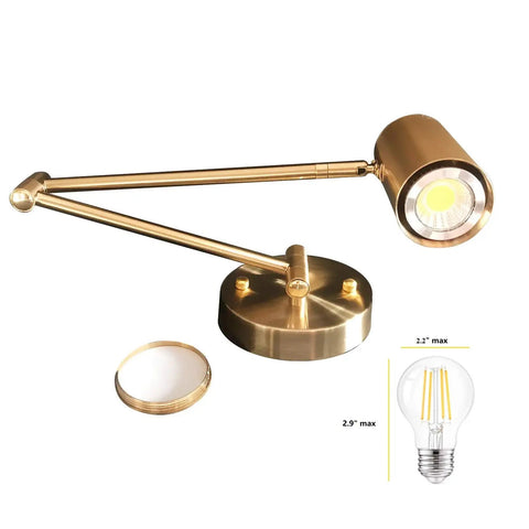 Close-up of Brass Swing Arm Wall Sconce Set Of Two With Plug In Design 4500K Neutral White LED, showcasing swivel arm.