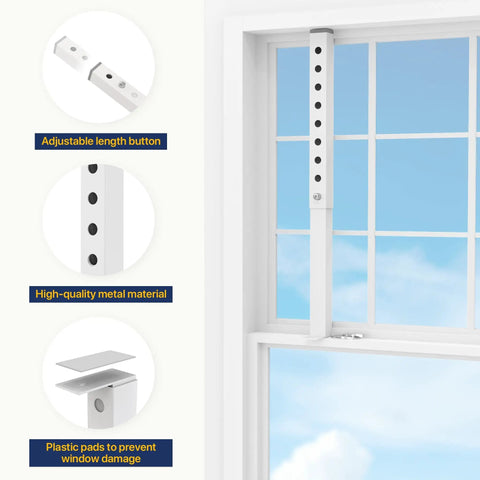 Adjustable Window Security Bars White 1 Piece Fits 9.8 to 16.7 Inch Easy Install Kid and Pet Safe Home Security Grille displayed in window