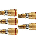 Snazzy 5-Pack Gas Diffuser Fit For Miller MDX Mig Welding Guns, five brass flow diffusers with red rings for smooth arc.