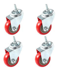 4 Pack Swivel Plate Stem Casters With Red Polyurethane Wheels, 3 Inch Wheel Diameter, 360 Degree Maneuverability, top view