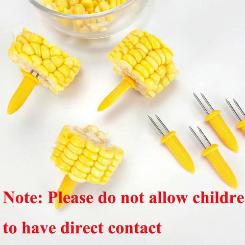 24 Pack Stainless Steel Corn Holders For Grillin And Barbecue Cob Skewers with yellow handles and stainless pins