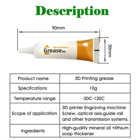 Four Pack 10g 3D Printer Gear And Optical Axis Lubricant Grease tube with specifications for Ender 3 V3 CR10 SE Kobra 2 Neptune 4