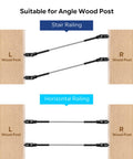 Black Matte Finish Cable Railing Kit And Hardware For Wood Posts With T316 Stainless Steel Marine Grade Fittings Built To Last One Eighth Inch Wire Rope Deck Railing System 180 Degree Adjustable Swage Lag Screws 20 Pack showing stair and horizontal railing installation on wood posts.