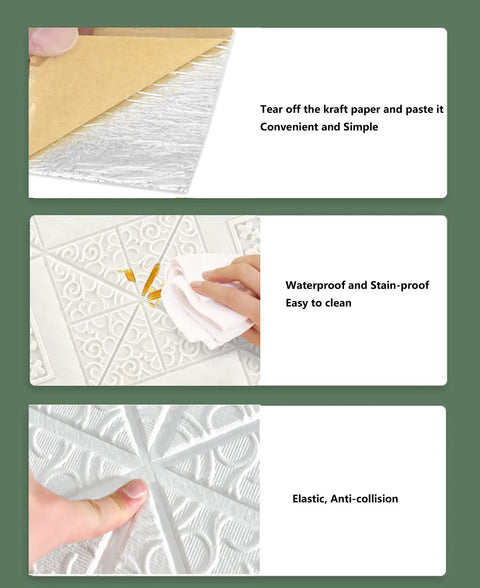3D Peel And Stick Wall Panels Set 9 Pieces Covers 35 Sq Ft White Ceiling And Wall Decor with adhesive removal, cleaning feature, and texture.