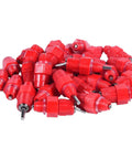 Screw Style Automatic Chicken Waterer Nipples 30 Pack, red plastic poultry drinkers for flock hydration setup.