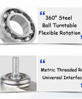 Heavy Duty 3/4/5in Swivel Caster Wheels Set of 4 360° Industrial PU Silent Threaded Stem Casters for Shopping Carts Furniture and Equipment (10x30mm) close-up of 360° steel ball turntable for flexible rotation.
