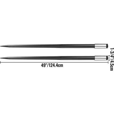 Beefy 49 Inch Hay Bale Spear Spike With Quick Attach 4000 Lb Capacity Square Bale Forks shown with dimensions in black