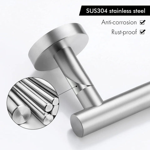 Close-up of 30 Inch Stainless Steel Towel Bar For Bathroom Wall Mount, SUS304 Rust Proof Brushed Finish, Easy Screw Mount