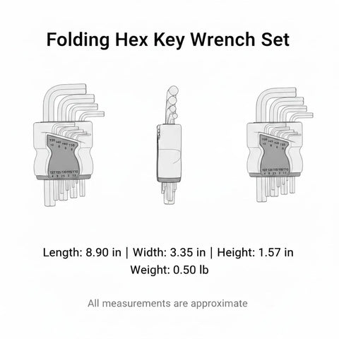 Premium Compact Folding Allen Wrench Set With 9 Essential Hex Key Sizes Crafted From Tough S2 Alloy Steel Perfect For Bike Repair Furniture Assembly And General Home DIY Projects Made For Easy Portability And Smooth Tool Access On Any Job Site, folded 8.90 in set