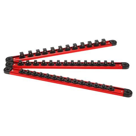 Magnetic Socket Rail Organizer With 42 Slots For One Quarter Inch Three Eighths Inch And One Half Inch Drive Sockets