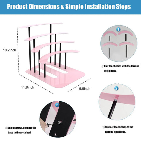Product dimensions for Ultimate Pink Metal Toniebox Stash Holder For 20 To 35 Tonies With Premium Magnetic Shelf Desk Stand Display Rack.