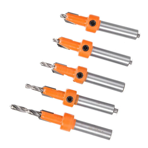 Five Piece Countersink Drill Bit Set With YG8 Alloy Cutter Heads, 2.8 To 4mm Drill Diameter, Oxidation Spray Treatment For Longer Life