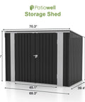 6 X 3 Ft Horizontal Metal Shed With Double Lockable Doors, Easy Lift Hinges And Sloping Roof, side dimensions view
