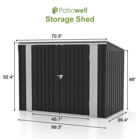 6 X 3 Ft Horizontal Metal Shed With Double Lockable Doors, Easy Lift Hinges And Sloping Roof, side dimensions view