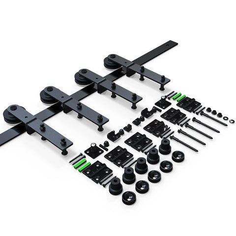 7 Foot Bi Fold Barn Door Hardware Kit For Four Doors Track System Fits Door Openings Up To Eighty Inches With Smooth Quiet Glide