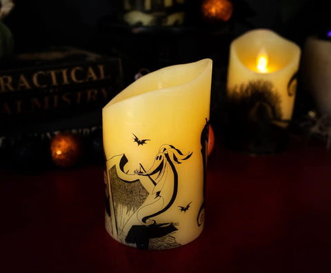Nightmare Before Christmas LED Flickering Flameless Candles Set Of 3 With Auto Timers For Totally Spooky Halloween Decor on table