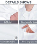 Close-up details of Unisex White Lab Coat For Students And Pros, Spillproof Medical Coat With Durable Fabric, XXL Size