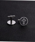 Cross Cufflinks For Men In Titanium Steel Black Finish Dope Dress Shirt Accessories For Formal And Business Wear One Pair