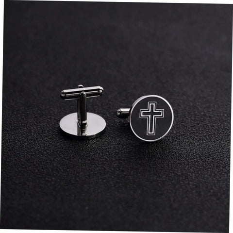 Cross Cufflinks For Men In Titanium Steel Black Finish Dope Dress Shirt Accessories For Formal And Business Wear One Pair