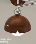 Swing Arm Wall Sconce, Modern Wood Lamp Bedside Reading Bedroom with wooden dome shade and chrome details.