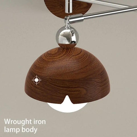 Swing Arm Wall Sconce, Modern Wood Lamp Bedside Reading Bedroom with wooden dome shade and chrome details.