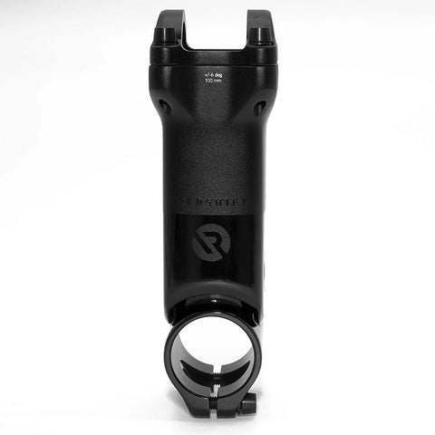 Front view of ShockStop PRO Suspension Stem For Bikes, 90mm length, 6° angle, showing clamp and design details.