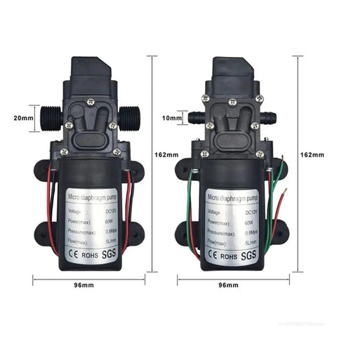 12 Volt Diaphragm Water Pressure Pump 5L Min 60 Watt Electric Self Priming Booster For Caravan RV Boat Tank Automatic High Flow With Thermal Protection For Reliable Liquid Transfer