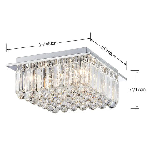 Raindrop Crystal Chandelier With Chrome Finish Modern Flush Mount Ceiling Light for Living Room Eight G9 Sockets 16x16x7 in