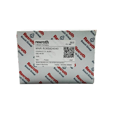 Box of Rexroth R065824040 Linear Bearing And Ball Guide Bushing showing product label with company logo.