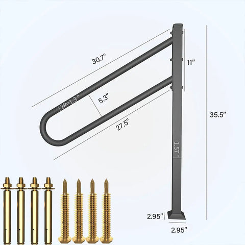 Sturdy Metal Outdoor Stair Handrail For One To Three Steps Single Post Wrought Iron Design Matte Black Rust Proof Railing with screws