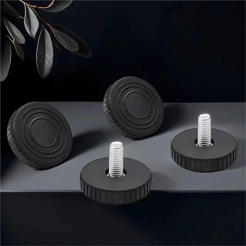 Eight Piece Adjustable Leveling Feet Set With PVC Round Floor Protectors Keeps Furniture Stable On Uneven Surfaces For Tables Chairs And Cabinets No Slip Protection And No Wobble Scratches With Easy To Turn Levelers black PVC round feet with threaded bolts