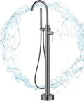 Slick Freestanding Tub Filler With Floor Mount, Handheld Shower, 360 Degree Swivel Spout, Rugged Tripod Base, Gunmetal Grey Finish