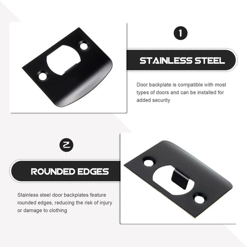 4 Pack Door Latch Backplates And Deadbolt Frame Filler Back Plate Universal Round Lip Black Restorer with stainless steel design