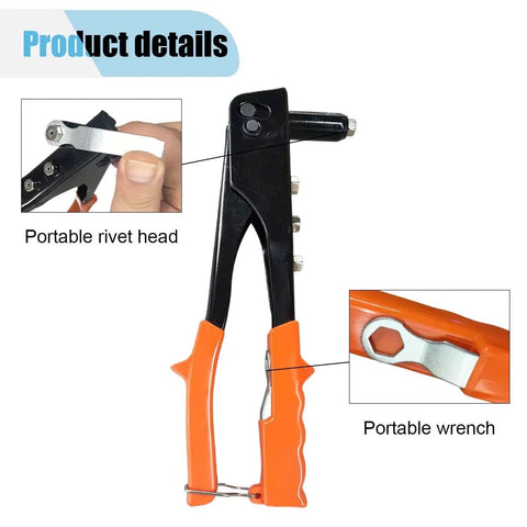 Beefy Manual Rivet Gun Kit With Four Head Sizes For Three Thirty-Second, One Eighth, Five Thirty-Second, And Three Sixteenth Rivets