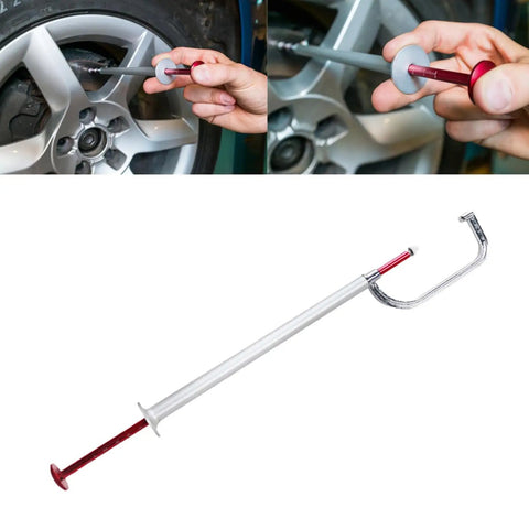 Brake Disc Thickness Measurement Verniers Caliper Car Tire Plate Wear Depth Gauge being used on a vehicle tire.