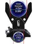 Rugged Push Style Pool Gate Latch For Chain Link Fences with pipe dimensions of 2-3/8'' and 1-5/8'' for easy mounting.