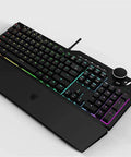 Slick Ergonomic Mechanical Gaming Keyboard Featuring Goated Adjustable Actuation Switches And Dope Oled Smart Display With Rgb Backlighting showing rainbow RGB illumination and tactile keys.