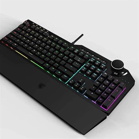 Slick Ergonomic Mechanical Gaming Keyboard Featuring Goated Adjustable Actuation Switches And Dope Oled Smart Display With Rgb Backlighting showing rainbow RGB illumination and tactile keys.