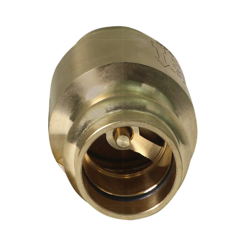 Front view of brass inline spring-loaded check valve, 3/4 in press connections, lead-free cast brass