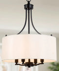 Totally Chic Modern Farmhouse Drum Chandelier With Linen Fabric Shades for dining room and kitchen island