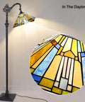 Tiffany Style Stained Glass Floor Lamp 62 Inch Tall With Adjustable Arch Reading Light in Antique Mission Design illuminated