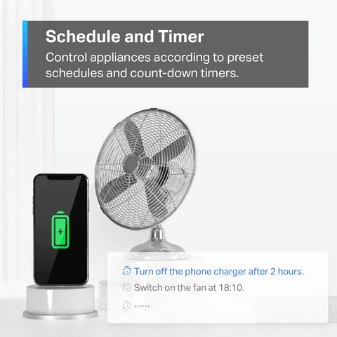 HomeKit Smart Plug Mini with phone and fan on schedule and timer feature display